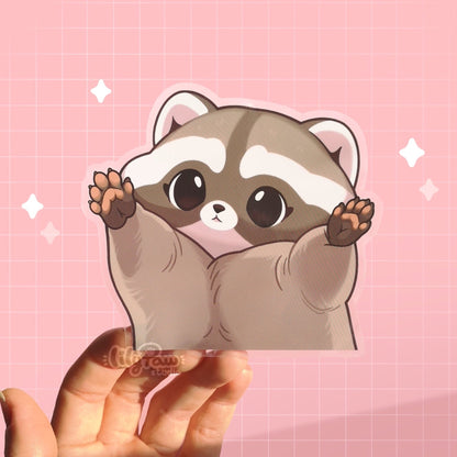 Baby Raccoon Peeker - Transparent Vinyl Sticker