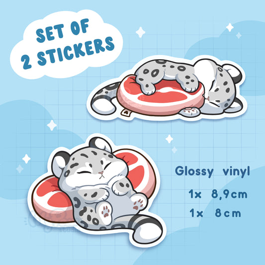 Comfort Foods Snow Leopard - Set of 2 glossy vinyl stickers